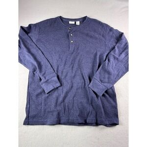 Covington Henley Shirt Mens L Waffle Knit 100% Cotton Relaxed Blue Casual Top